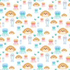 Seamless pattern with animals sea