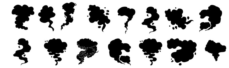 Explosive smoke clouds. dark smoke puffs and swirling cloud. Vector isolated set © MR.AK