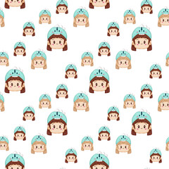 seamless pattern with funny kids wearing dinosaurus cap