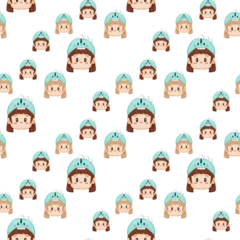 Fototapete Dinosaurier seamless pattern with funny kids wearing dinosaurus cap  © indahlestar29