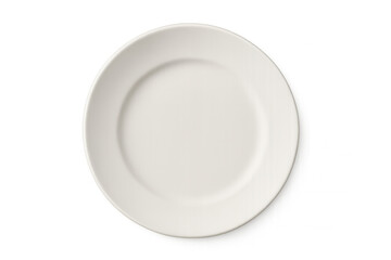 White ceramic plate floating against transparent backdrop, highlighting minimal design for culinary presentation and food styling