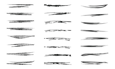 Set of black hand drawn marker pen stroke line transparent background design element doodle scribble underline