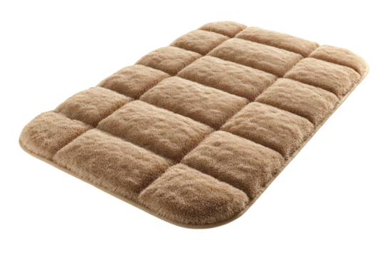 Rectangular, light beige, plush pet bed.  Soft, quilted squares