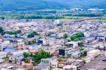 Obraz premium 瞰望岩から眺める北海道遠軽町の展望と町の風景 