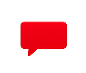 A glossy red speech bubble icon, ideal for messaging and communication apps. 3D Illustration