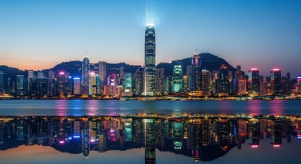 Spectacular Hong Kong Skyline Illuminated by Vibrant City Lights at Dusk