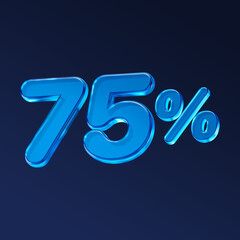 Blue glass 75 percent isolated on black background. 3D rendering