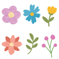 Colorful Hand Drawn Flower and Leaf Illustration Set