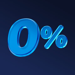 Blue glass 0 percent isolated on black background. 3D rendering