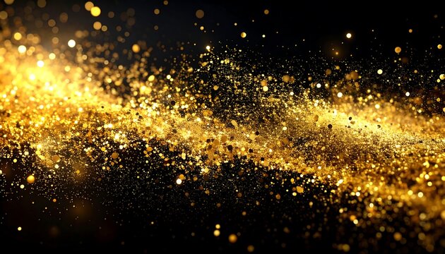 Abstract gold glitter stream on a black background