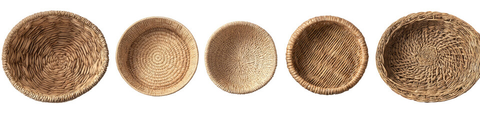 Five small, round, light brown bowls