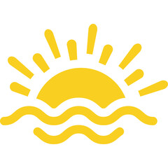 Obraz premium Sunrise over sea with waves flat icon