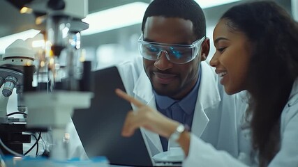 Scientists reviewing data in lab. - Powered by Adobe