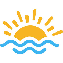 Sunrise over sea with waves flat icon