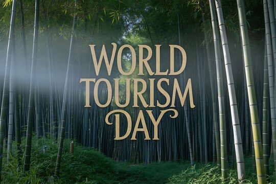 World tourism day celebration amidst a serene bamboo forest with misty atmosphere - Powered by Adobe