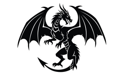 Vector illustration of black silhouette of a fierce dragon with spread wings