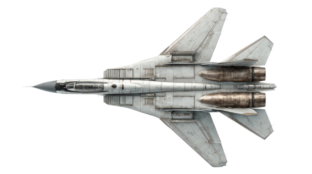 Tactical fighter aircraft model shown in elevation view background isolated on a Transparent background, PNG file.