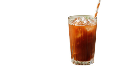Tamarind juice in transparent glass with ice cubes and straw isolated on a Transparent background, PNG file.