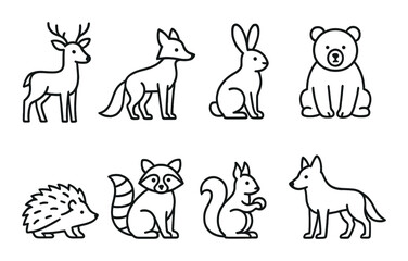 Outline illustrations of forest animals on dark background