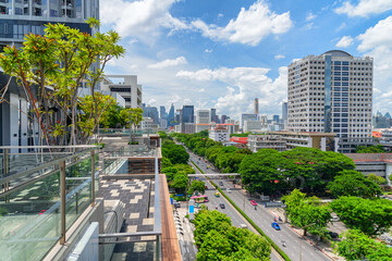 City roads and skyscrapers in downtown of Bangkok, Thailand
