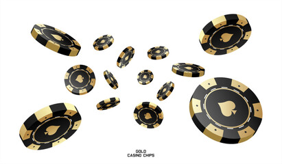 3d casino chips or flying realistic tokens for gambling, entertainment house volumetric blank or empty cash for roulette or poker, blackjack. Gamble and winner, risk and luck, vector 10 eps.