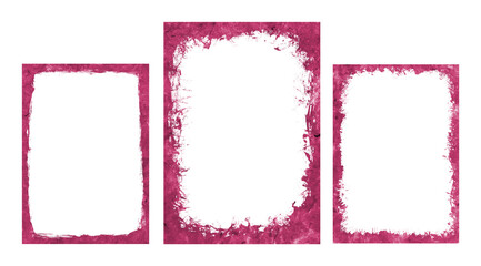 Set of Three Distressed Pink Frames on Transparent Background for Photo Overlays and Graphic...