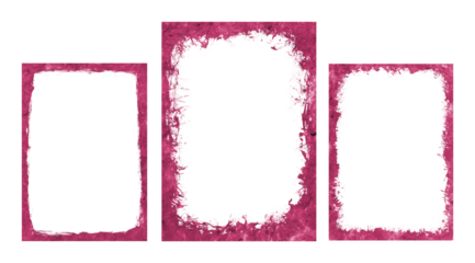 Set of Three Distressed Pink Frames on Transparent Background for Photo Overlays and Graphic Compositions, Perfect for Adding a Rustic Touch to Images
