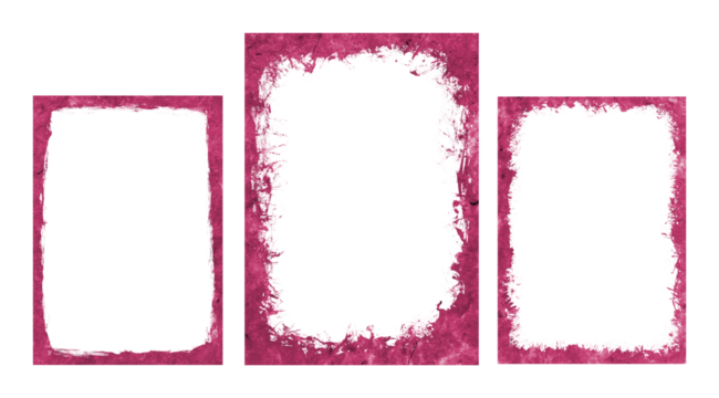 Set of Three Distressed Pink Frames on Transparent Background for Photo Overlays and Graphic Compositions, Perfect for Adding a Rustic Touch to Images
