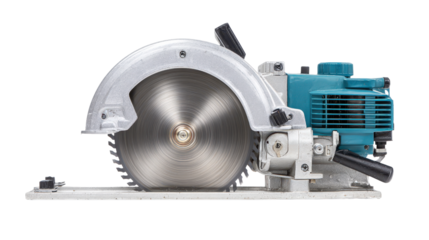 Top view of electric saw blade and motor housing background isolated on a Transparent background, PNG file.