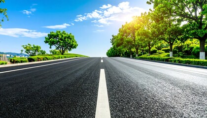 Scenic road through lush landscape under a vibrant sky