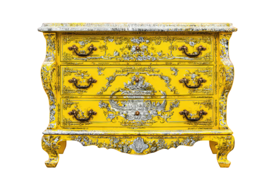 Yellow Ornate Antique Chest of Drawers