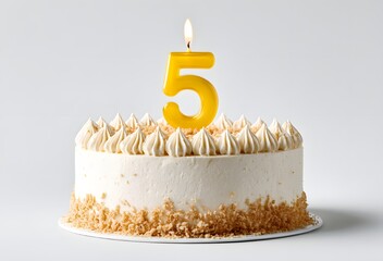 Birthday cake with candles-numbers on an isolated background for designers, marketers and IT professionals. Popular illustration, object, texture. Food, flowers, natural space for text. Positive.