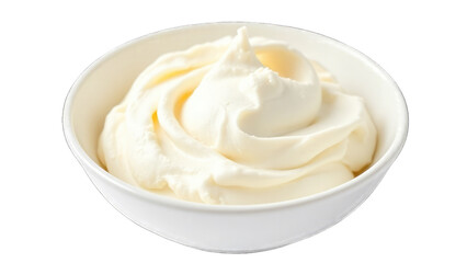 Whipped Cream Swirls in White Bowl dairy food isolated on a transparent background