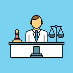 Judge at Desk Man with Scales of Justice Law Illustration