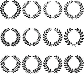 A vintage vector illustration set of round laurel wreath frames with ornate leaf and branch decoration © Aditya