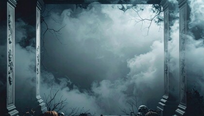 beautiful border frame of scary halloween concepts and themes with copy space, graphic resource	
