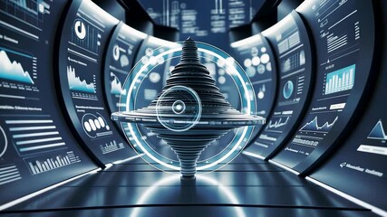 Digital Data Analytics Hub with Graphs, Charts, and Rotating Globe in High-Tech Environment - Powered by Adobe