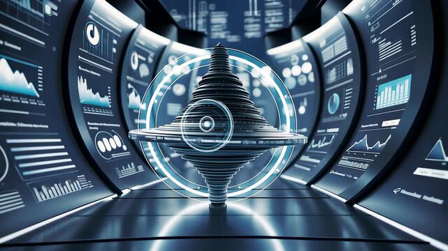 Digital Data Analytics Hub with Graphs, Charts, and Rotating Globe in High-Tech Environment - Powered by Adobe