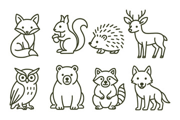Obraz premium Simple outline illustrations of forest animals on brown background