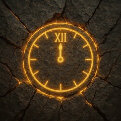 Fototapeta premium Glowing Clock Face Icon with Roman Numeral XI on Cracked Stone