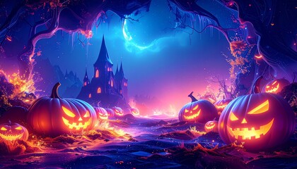 beautiful border frame of scary halloween concepts and themes with copy space, graphic resource	
