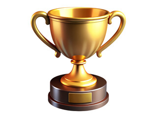 3d illustration of a golden trophy with handles on a dark base, isolated on transparent background