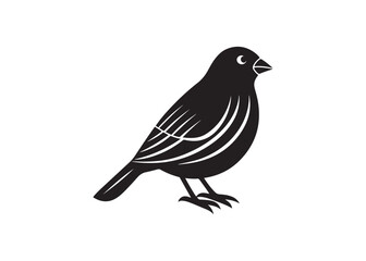 Canary bird black silhouette, perched songbird vector art isolated on white.