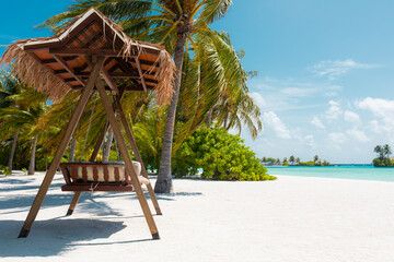 Paradise tropical maldive white sand beach with palms