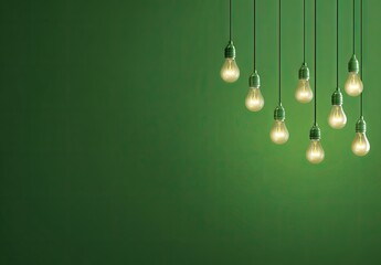 Green Background with Hanging Light Bulbs.