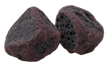 Two Dark Textured Rocks on Transparent Background