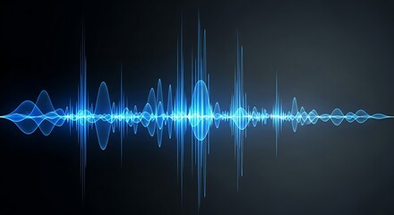 Vibrant blue sound wave visualization pulses with dynamic energy on dark background