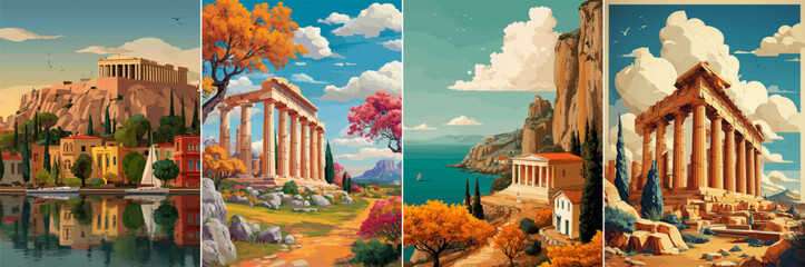 vector illustration of greek landscape
