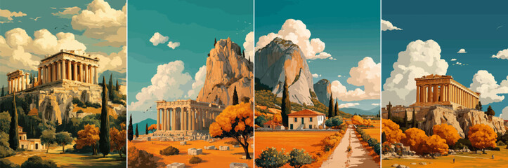 vector illustration of greek landscape