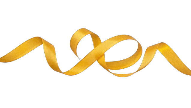 Yellow Ribbon Curled and Twisted on Black Background isolated on a transparent background